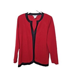 Misook‎ Exclusively Red Black Knit Jacket Cardigan Ribbed Vintage Womens Size XL